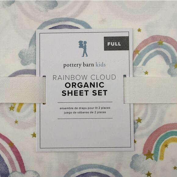 Pottery Barn Kids Rainbow Cloud Organic Sheet Set FULL Cotton Percale NEW - Picture 2 of 7